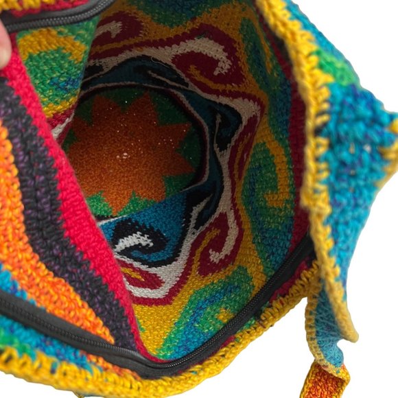 Boho Crochet Multicolor 14" Festival Shoulder Crossbody Artisan Hippie Bag Purse - Picture 5 of 10